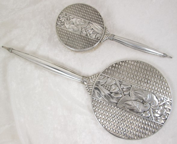 Napier Art Deco Sterling Silver Hand Mirror and Brush Set