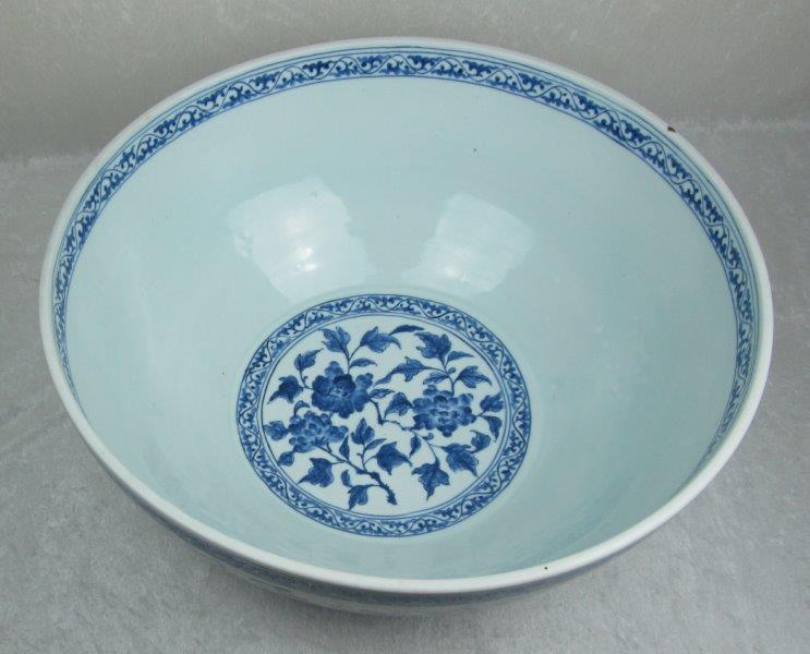 Chinese Blue & White Porcelain Bowl 20 inch Diameter