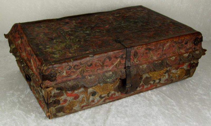 Spanish Colonial Hand Tooled, Embossed Leather Petaca (Document Box)