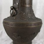 Antique Chinese Bronze Double Handle Vase, Hu