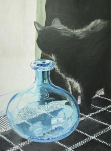 Tracy Jamison Cat and Blue Bottle